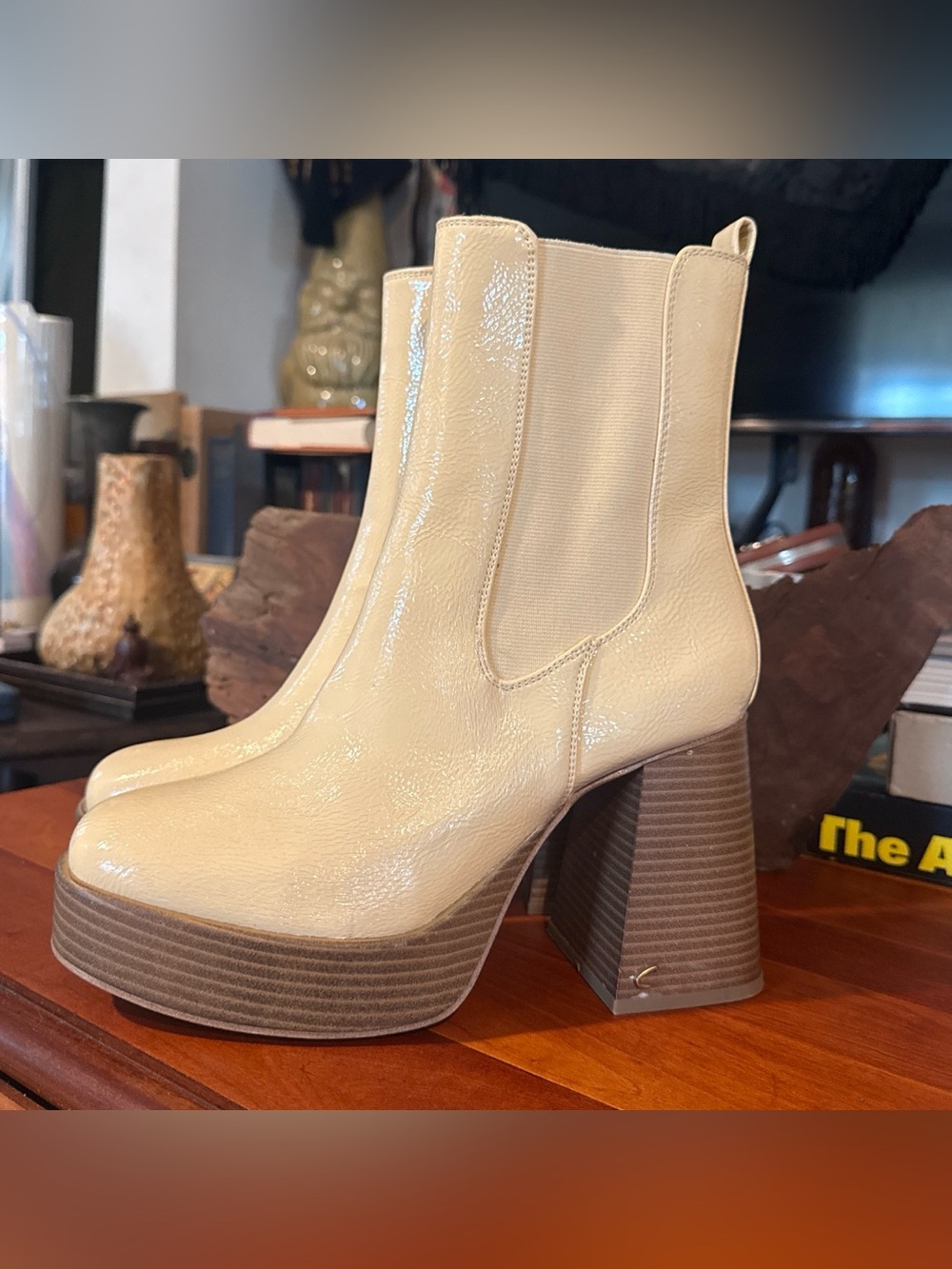 Circus by Sam Edelman Cream Patent Platform Ankle Boots